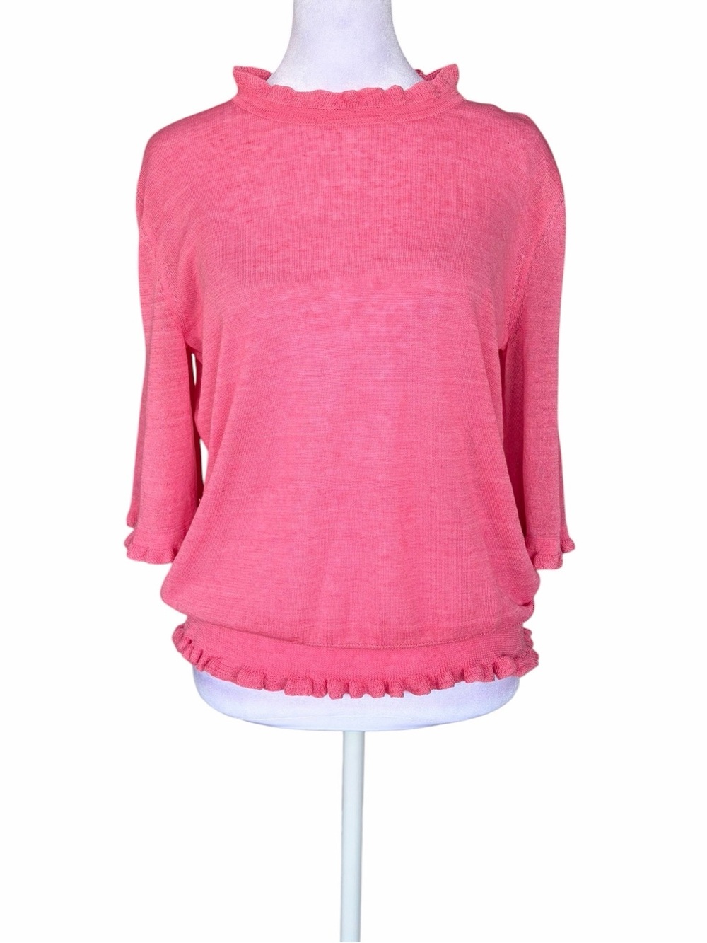 Jill Stuart Pink Ruffle-Trim Knit Pullover